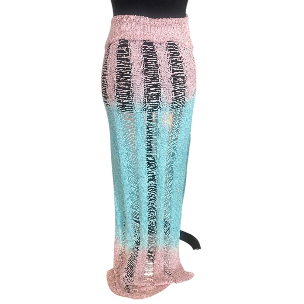 2 Piece Set Festival Crochet Knit Coverup Top Skirt Pink,Blue,knit,New - Picture 7 of 14